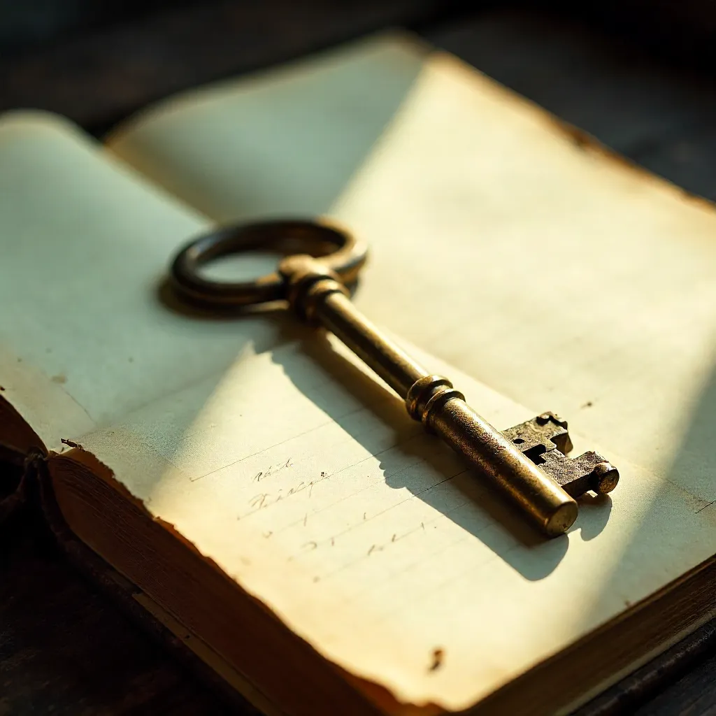 Soft Shadows: Vintage Key on an Open Notebook