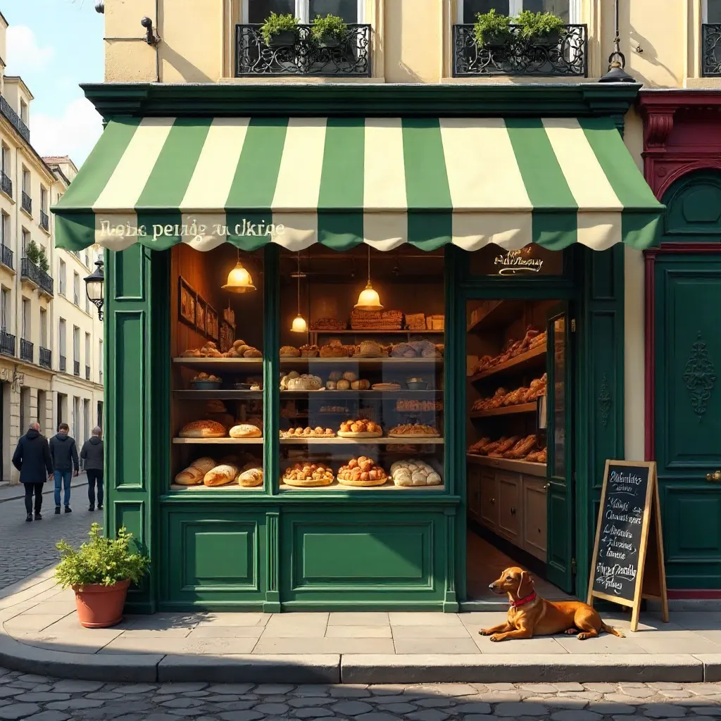 Parisian Bakery on Rue du Château d'Eau with Dog