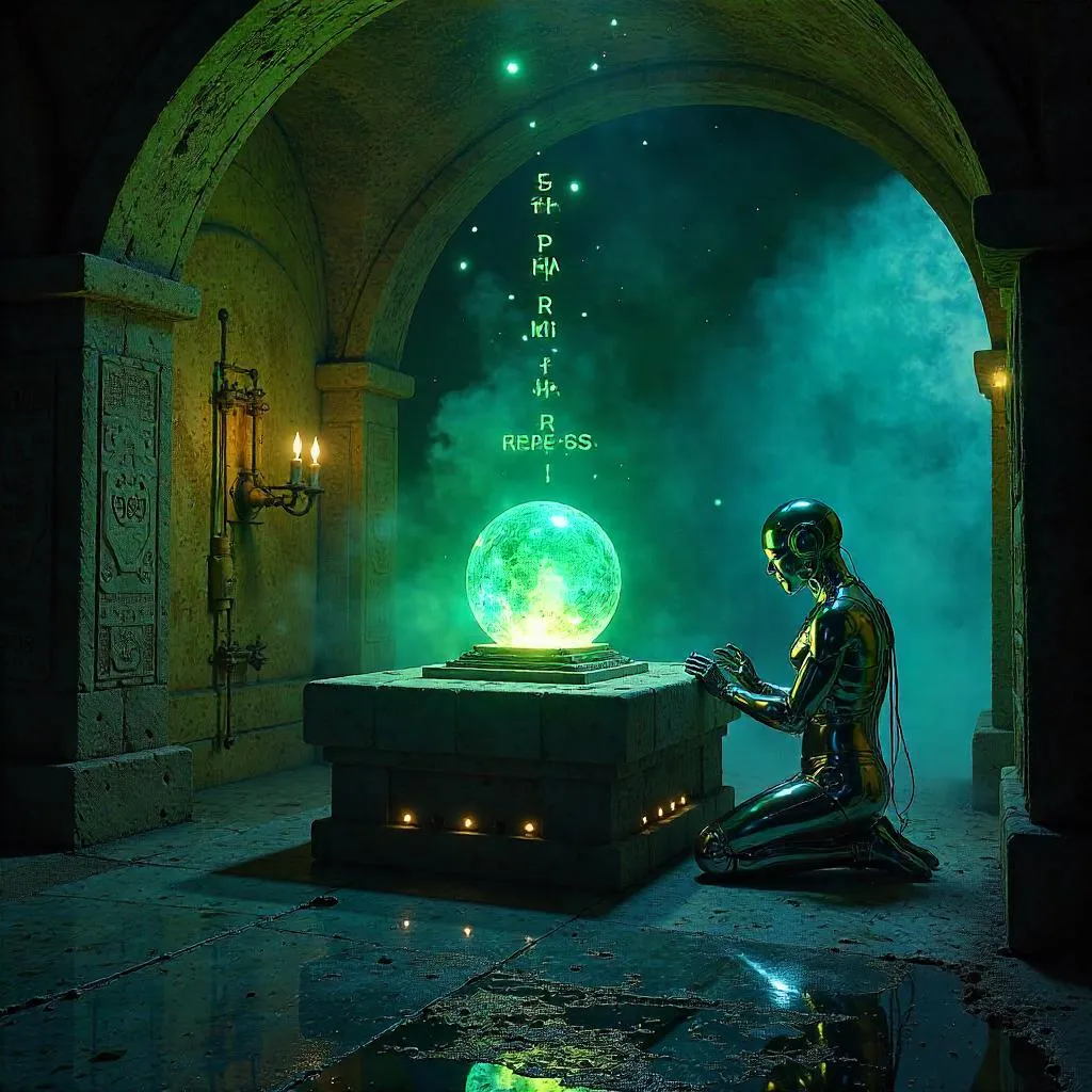 Neon Sacred Relic in the Cyberpunk Crypt