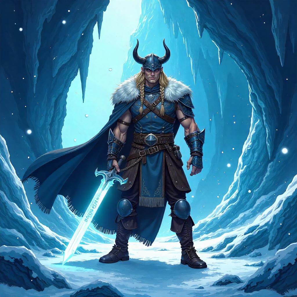 Anime Viking in an Ice Cavern