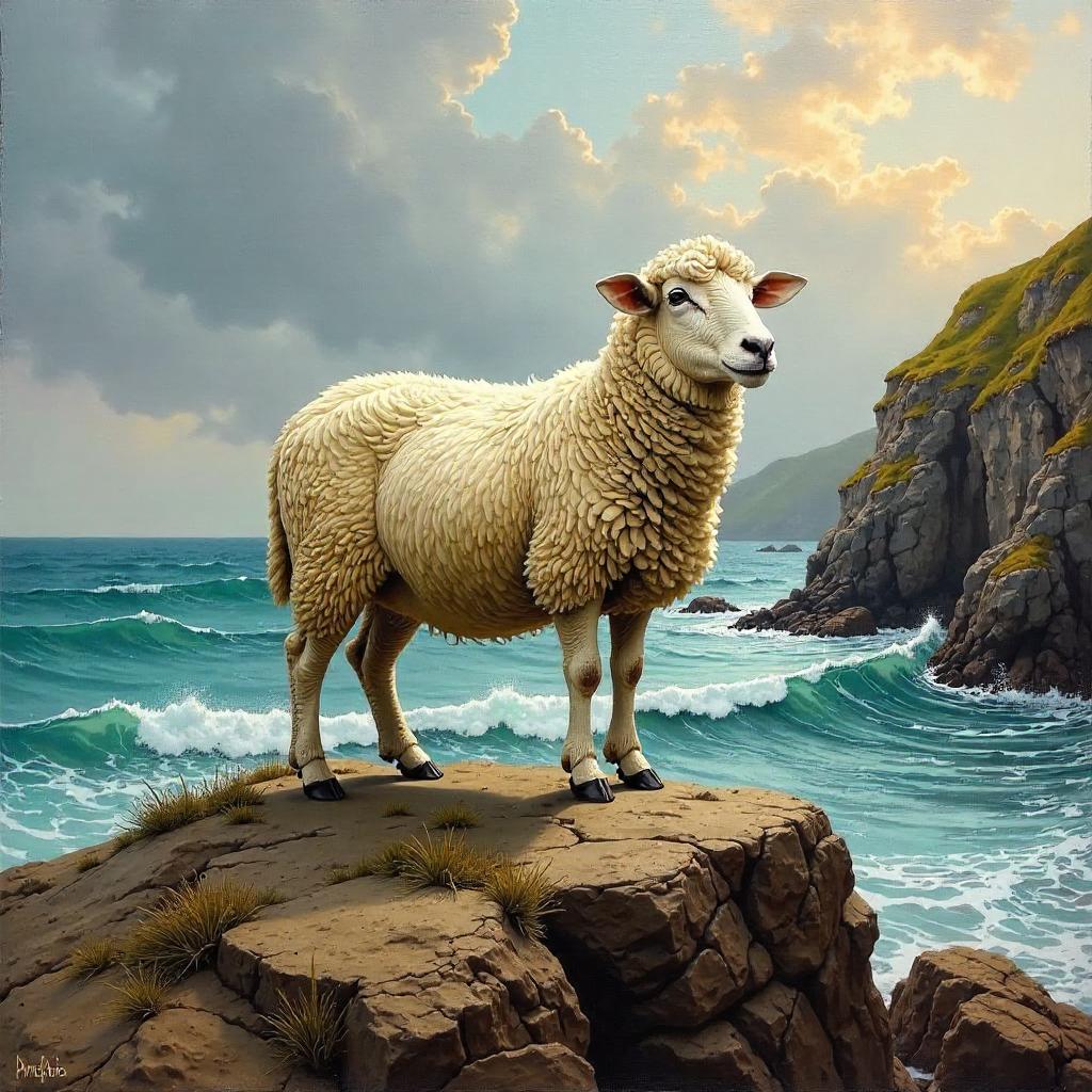 Sheep on a Wind-Swept Rocky Outcrop