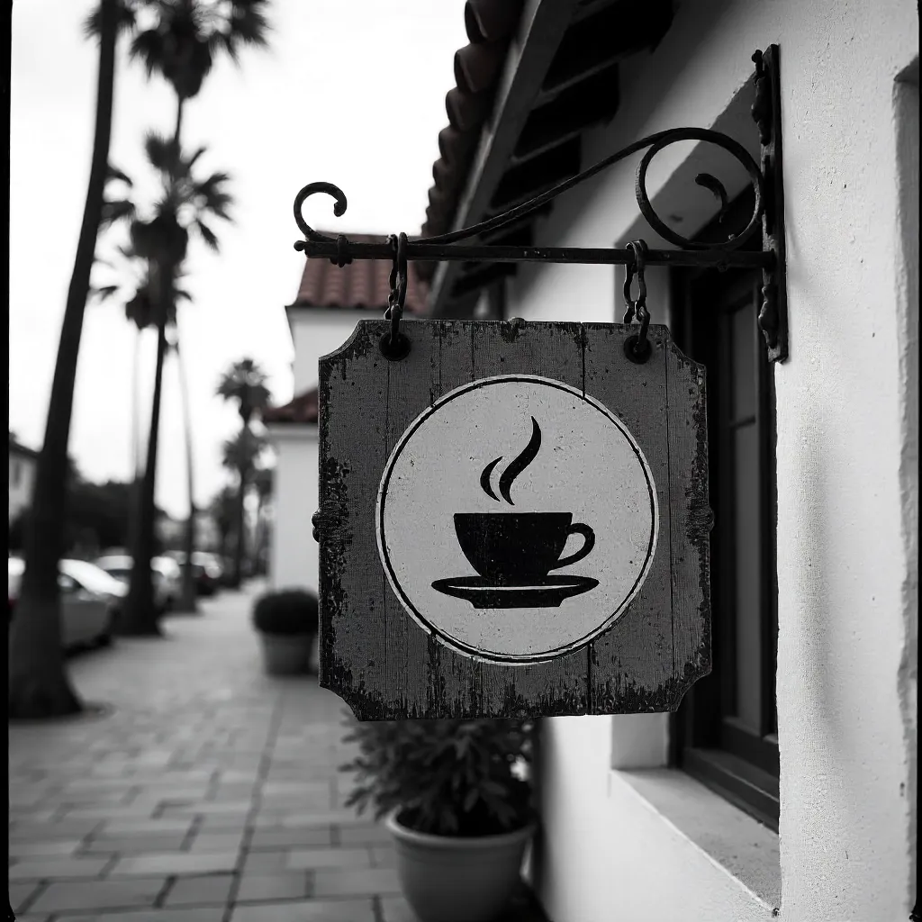 Monochrome Coffee Sign in Santa Barbara Café