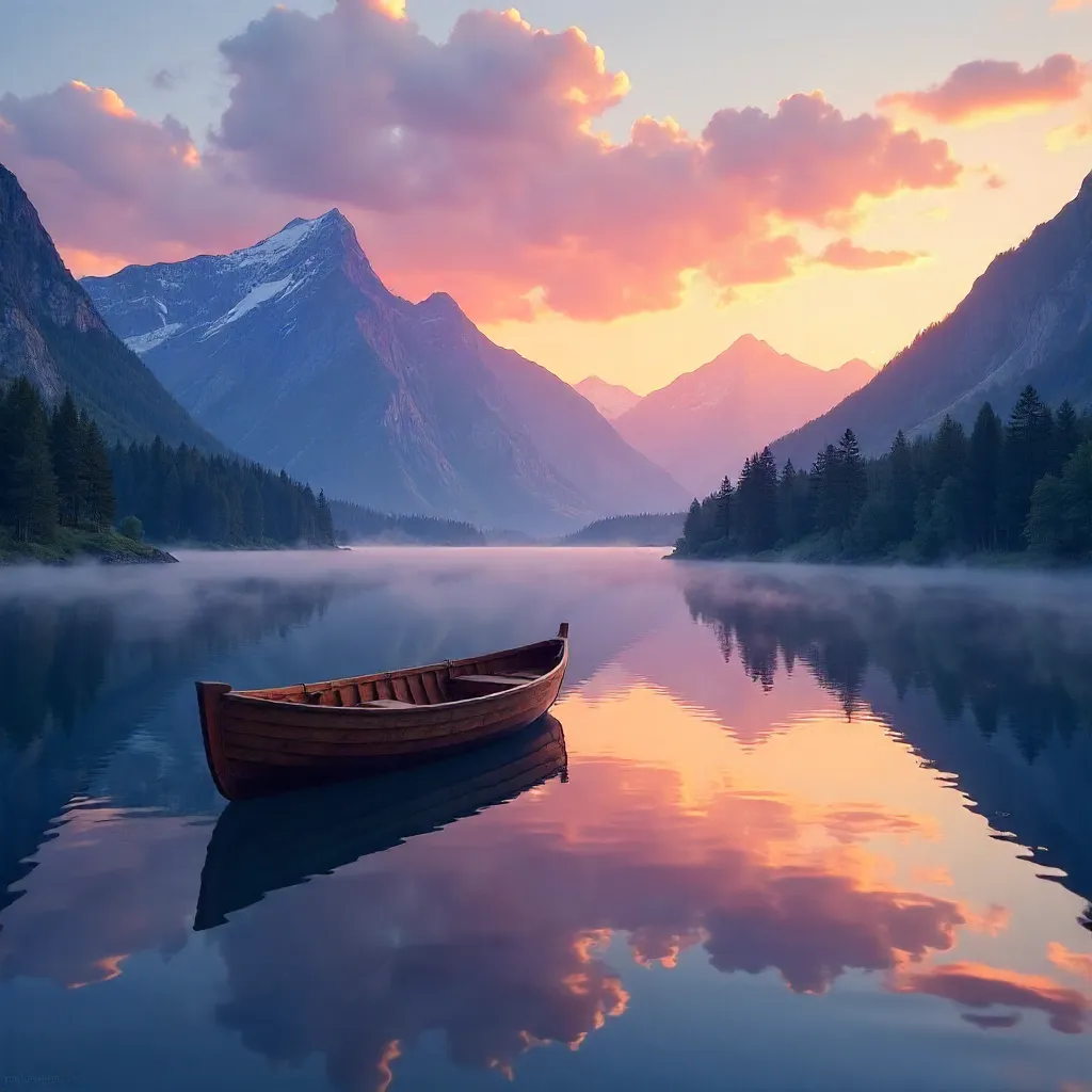 Sunset Serenade Over a Tranquil Mountain Lake