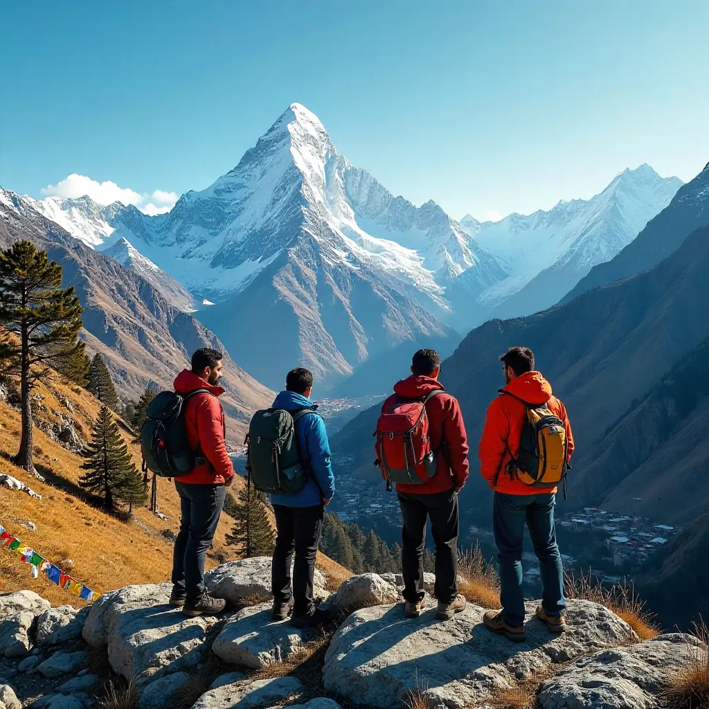 Hikers on Namche Ridge: Himalayan Panorama