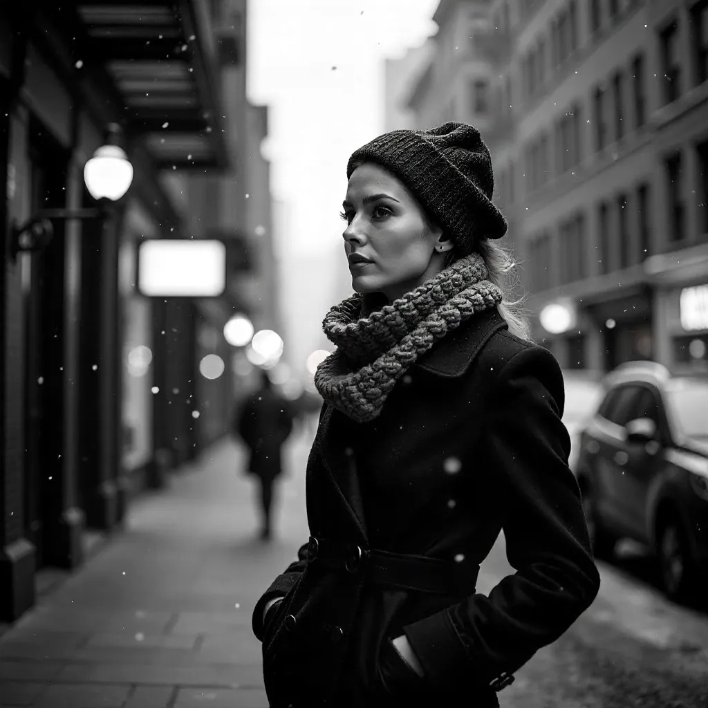 Monochrome Winter Portrait in an Urban Alley