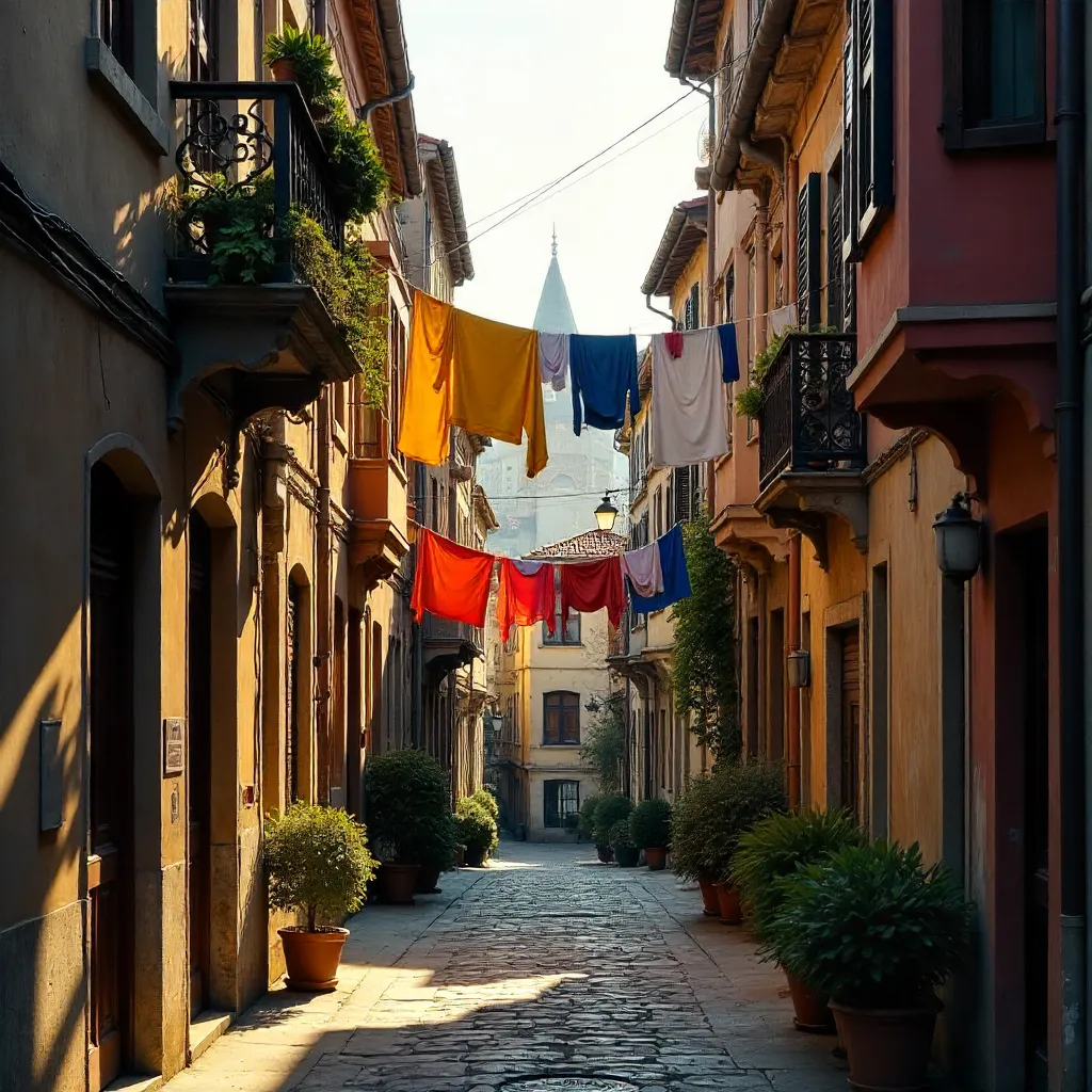Balat Laundry Lines Between Colorful Facades