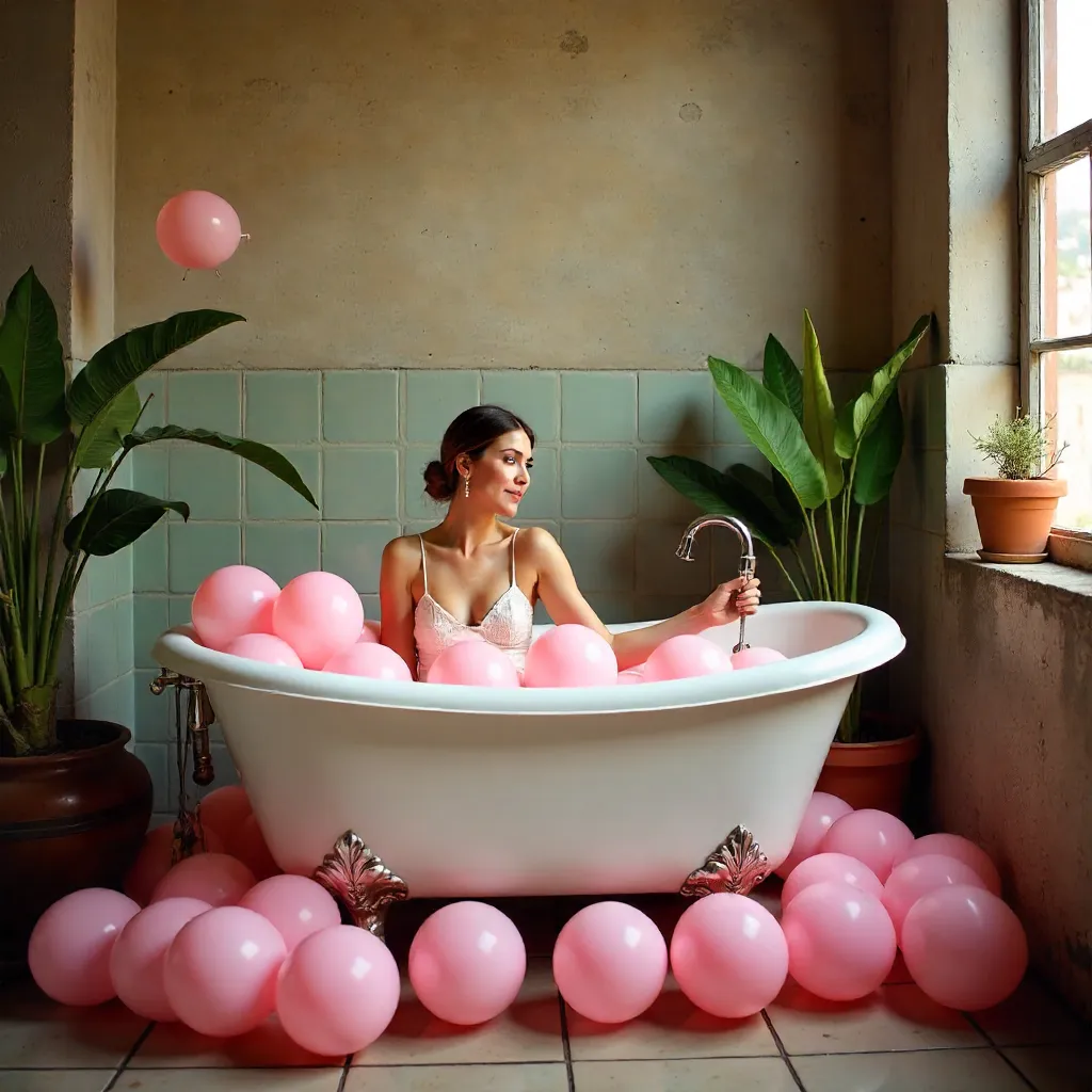 Whimsical Pink Balloon Bath in a CDMX Studio