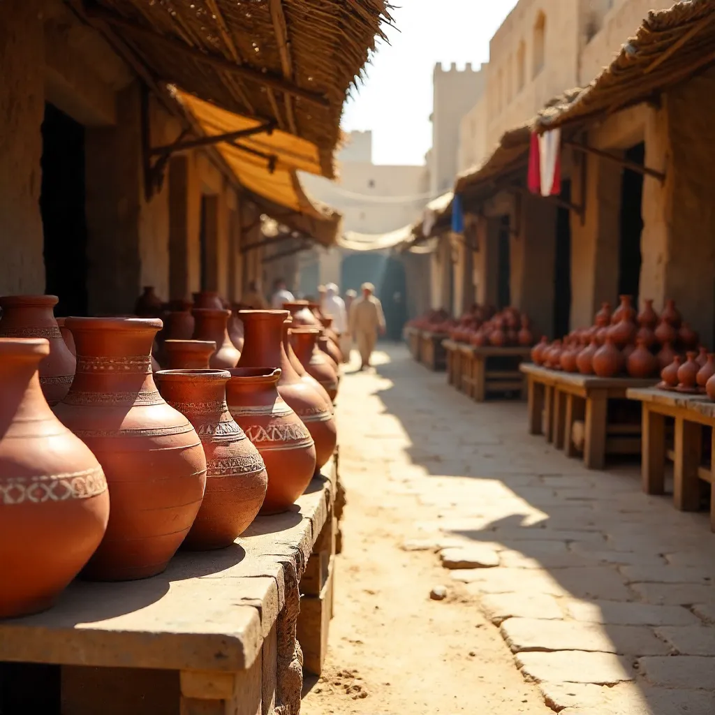 Clay Pot Display in Nizwa Souq, Traditional Omani Pottery