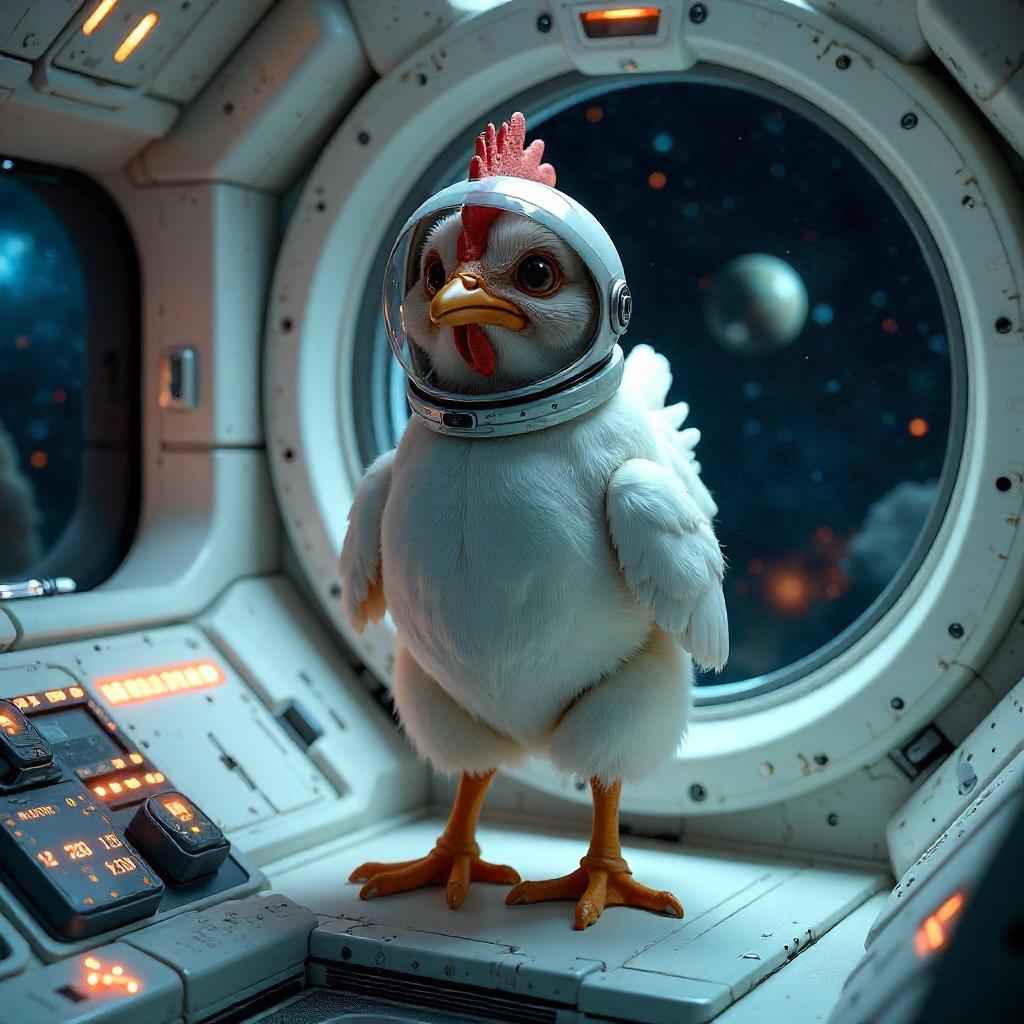 Photorealistic Chicken on a Starship