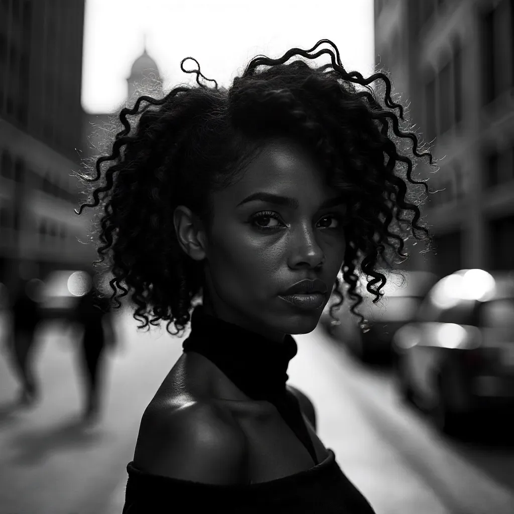 Dramatic B&W Portrait of Atlanta's Curly Hairstyle