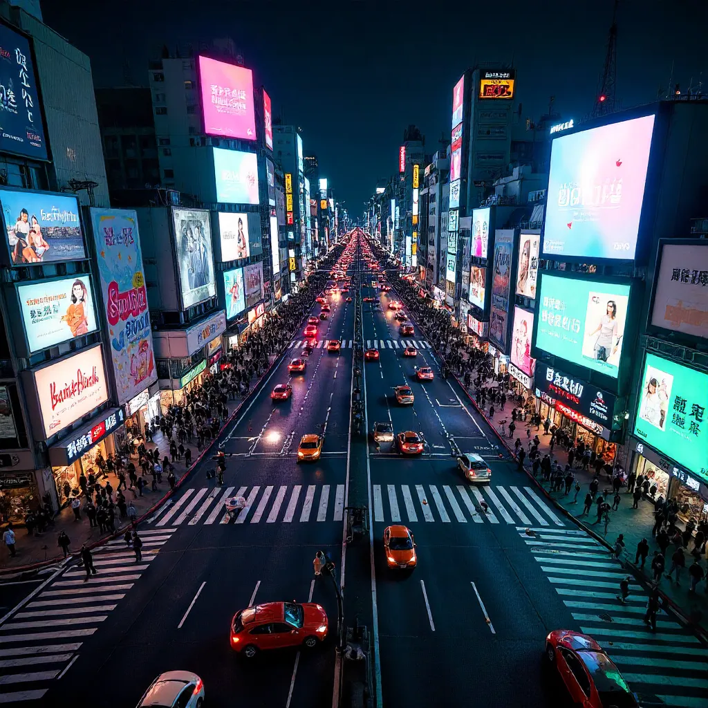 Aerial Night View of Shibuya Crossing