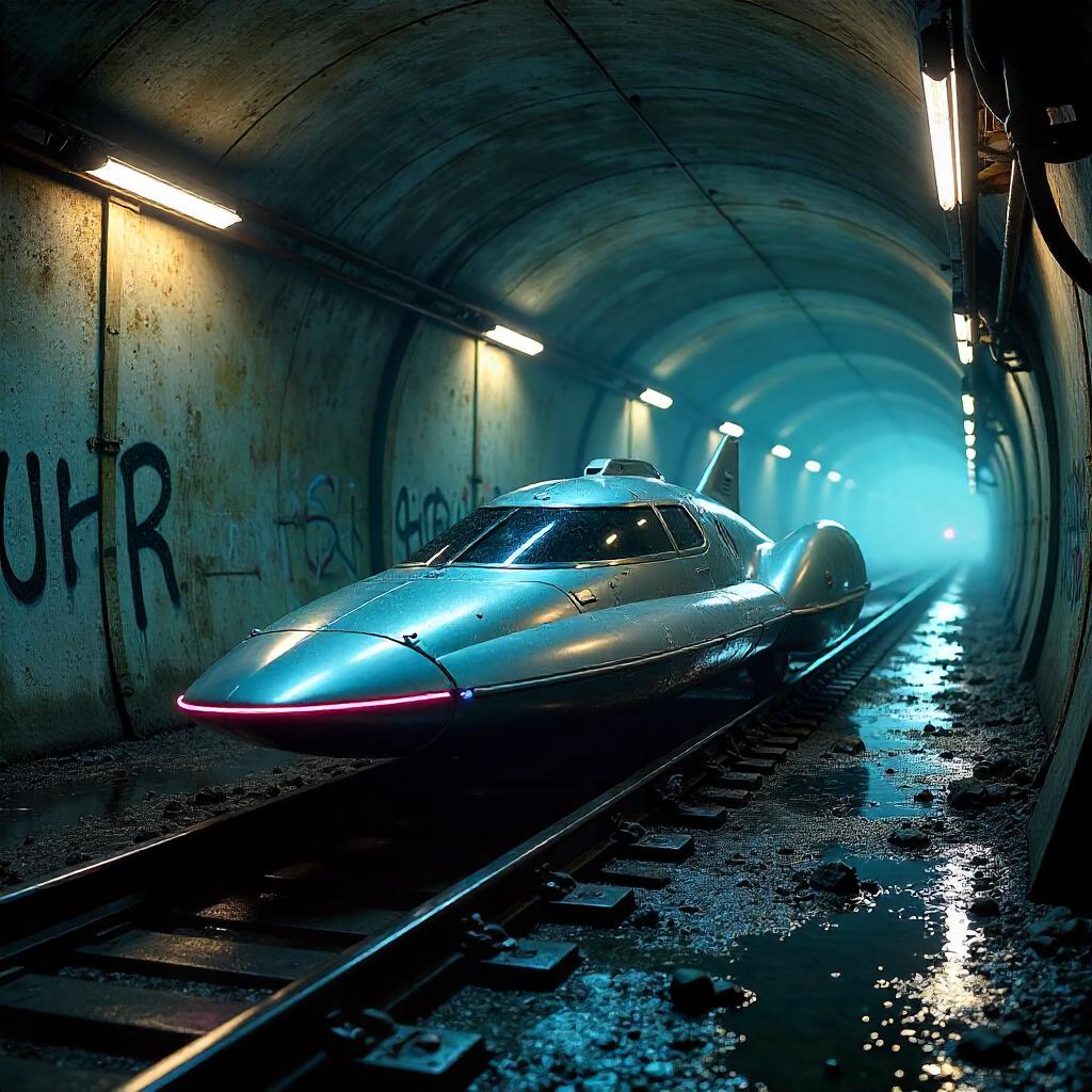 Photorealistic Spaceship in a Subway Tunnel