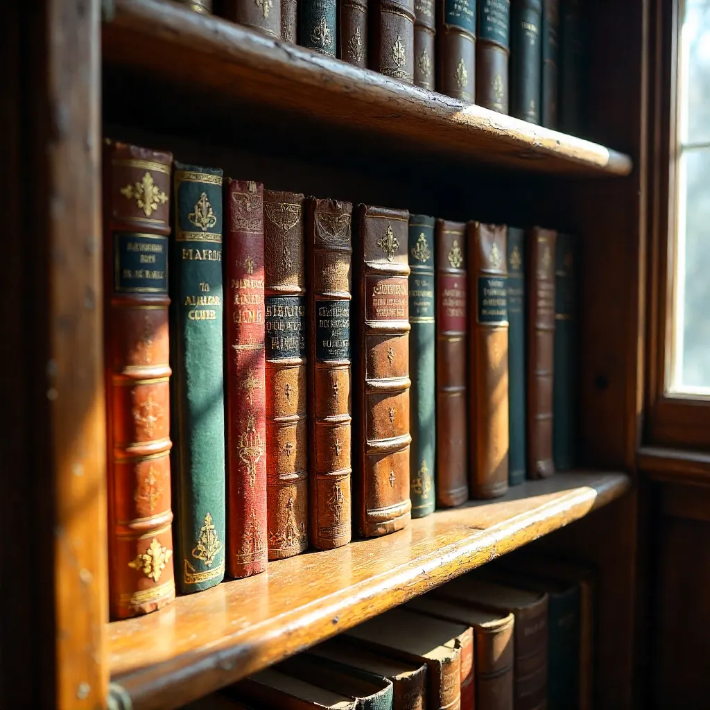 A Warm Vintage Bookshelf with Diverse Volumes
