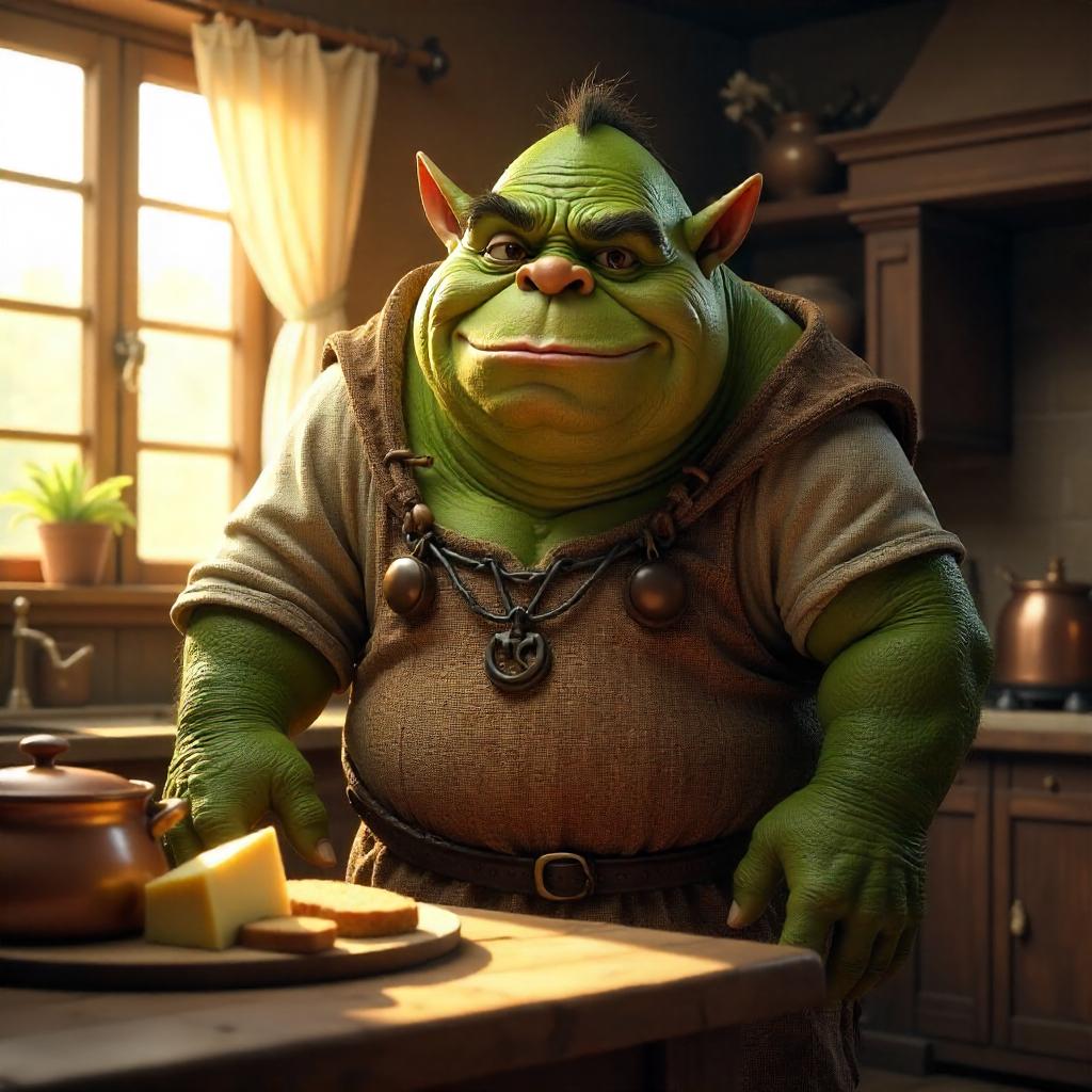 Friendly Ogre in a Rustic Farmhouse