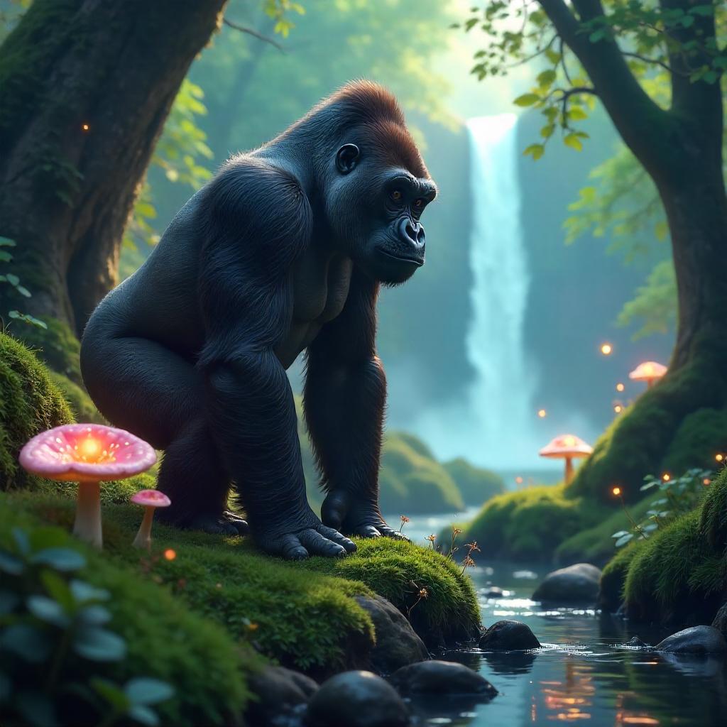 Photoreal Gorilla in a Fairy Wonderland