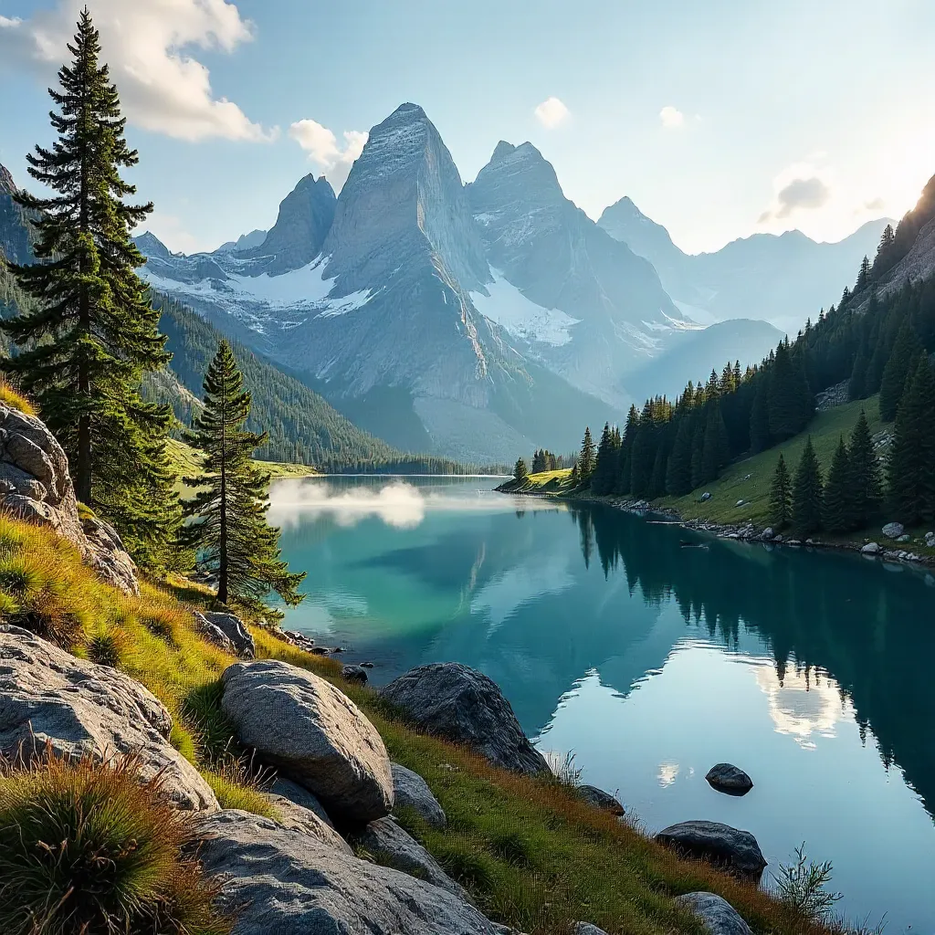 Serene French Alps Lake Amid Rocky Peaks