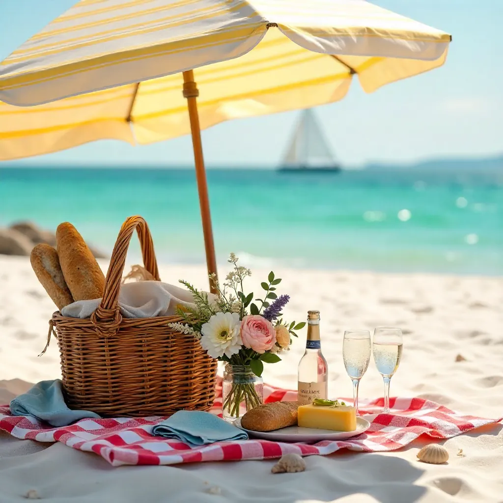 Charming Beach Picnic Under a Sun Umbrella