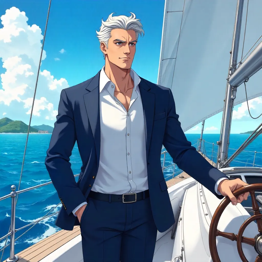 Anime Style: Professional White Man on a Yacht