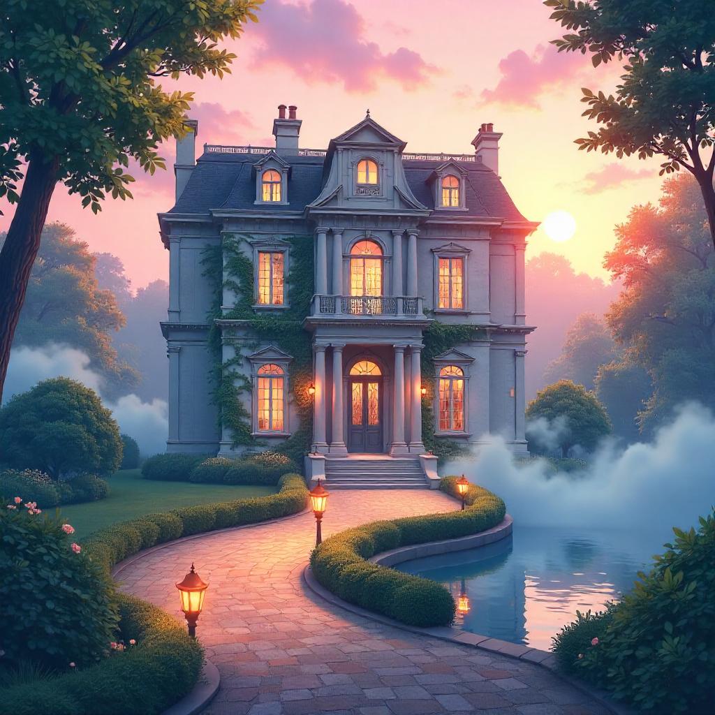Morning Mist over an Anime Mansion