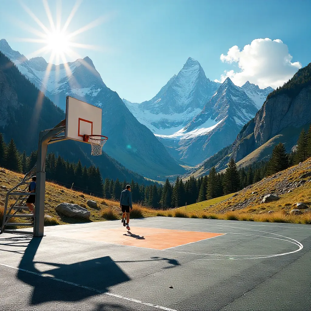 Alpine Court Under a Majestic Mountain Range