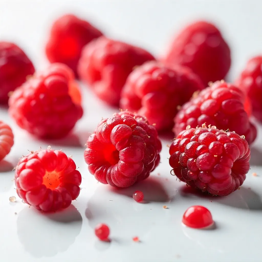 Vibrant Red Raspberries on White Surface