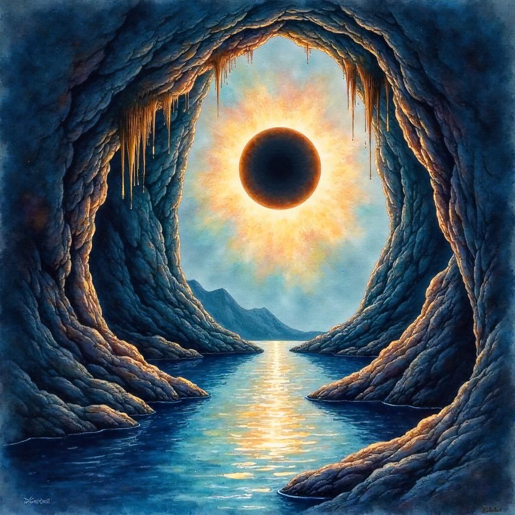 Watercolor Eclipse in a Cavern