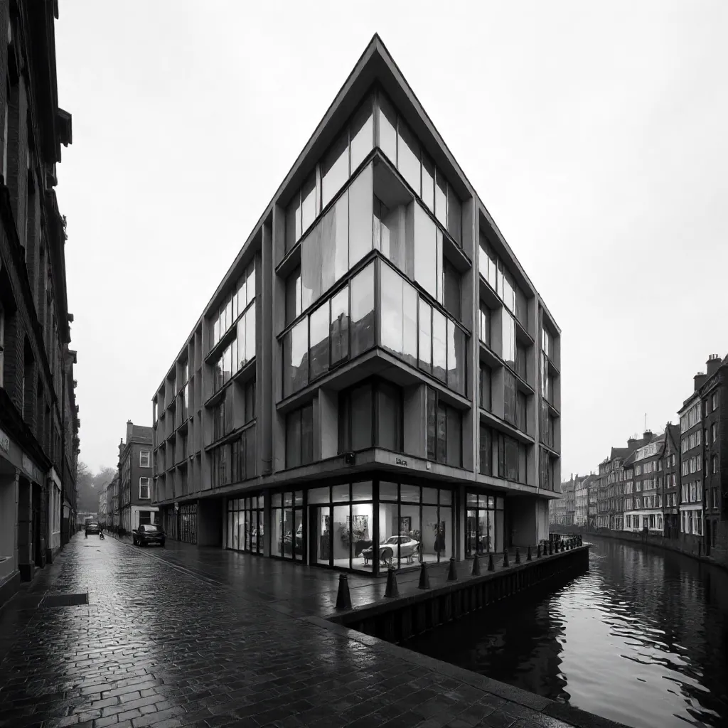 Monochrome Modernist Building in Ghent: Urban Architecture