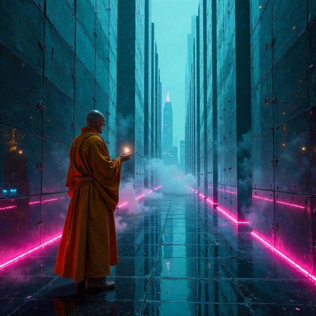 Monk in a Neon Mirror Maze: Cyberpunk Meditation