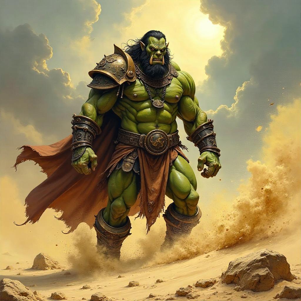 Orc in a Sandstorm: An Oil Painting