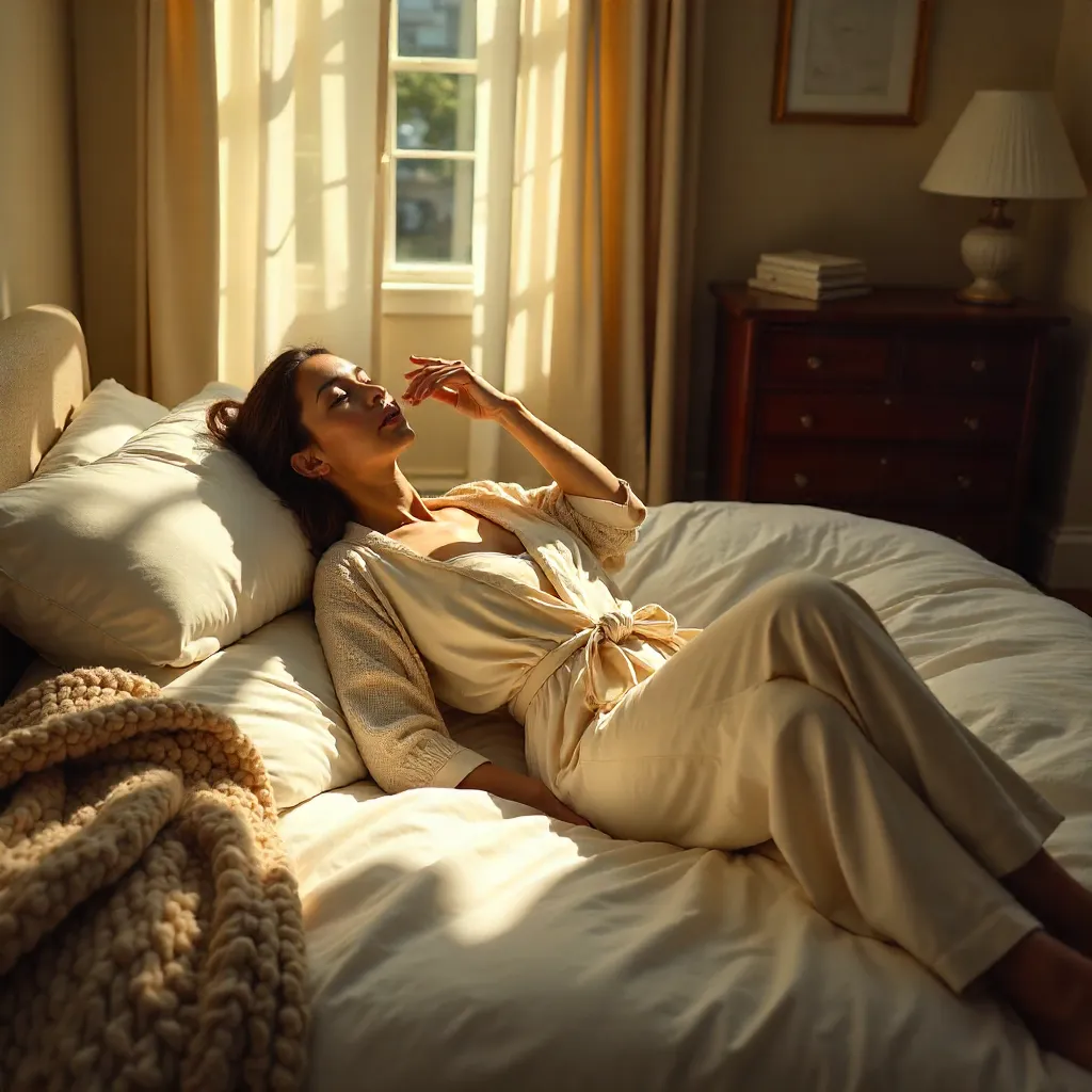 Sunlit Contemplation on a Bed