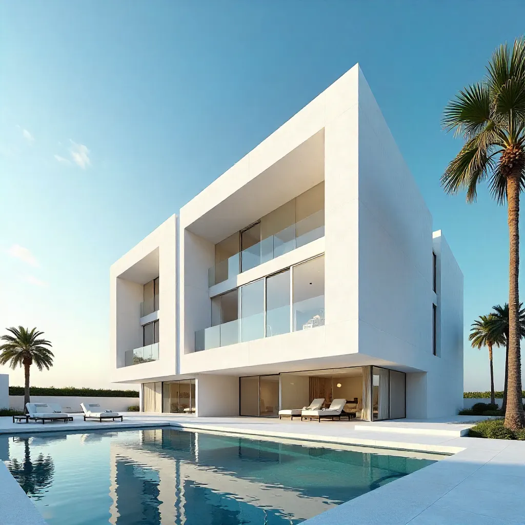 Sleek Minimalist Dubai Building Under a Blue Sky