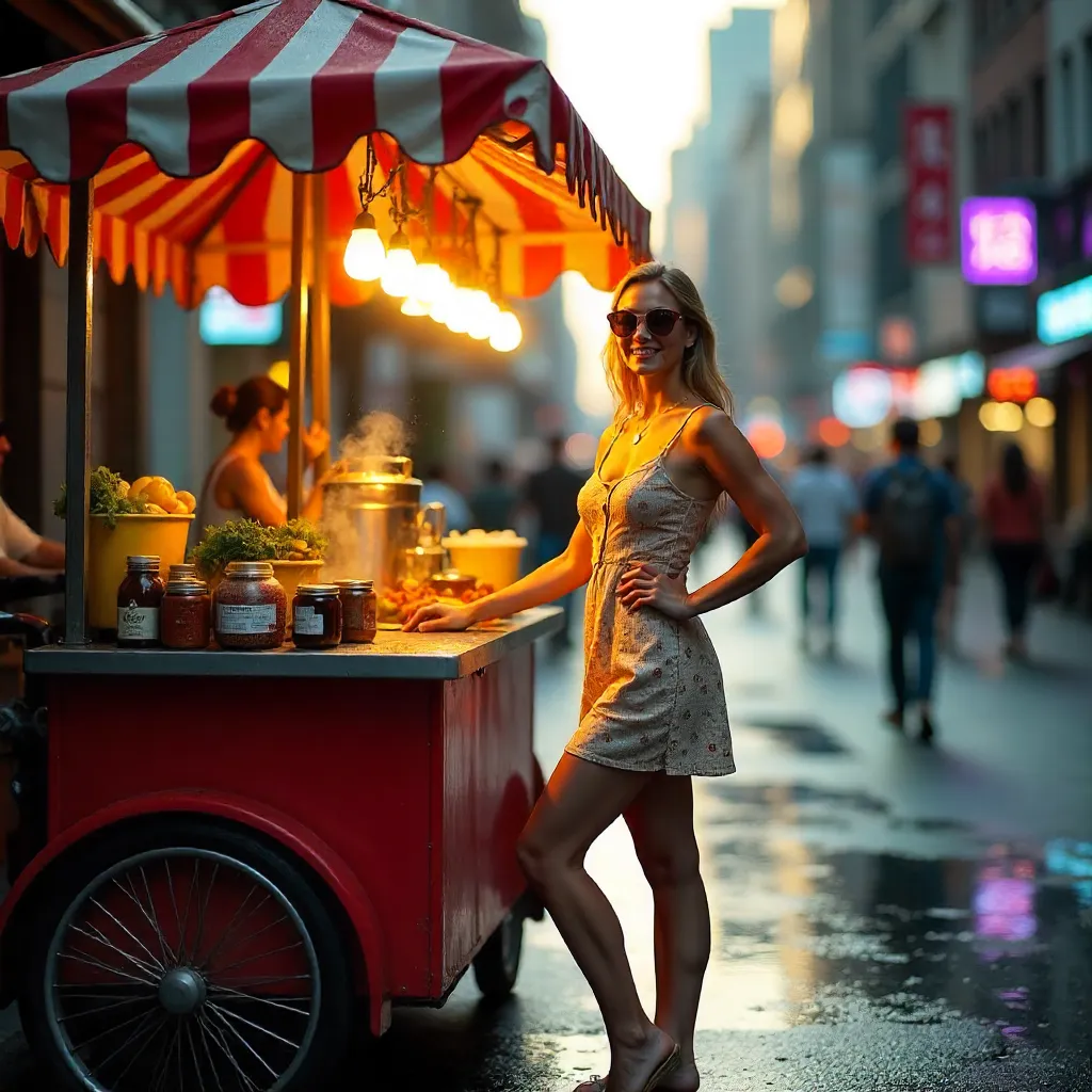 Vibrant Street Food Portrait on a Bustling City Street