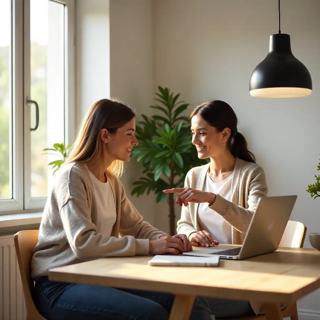 Cozy Home Office: Two Remote Workers at Laptops