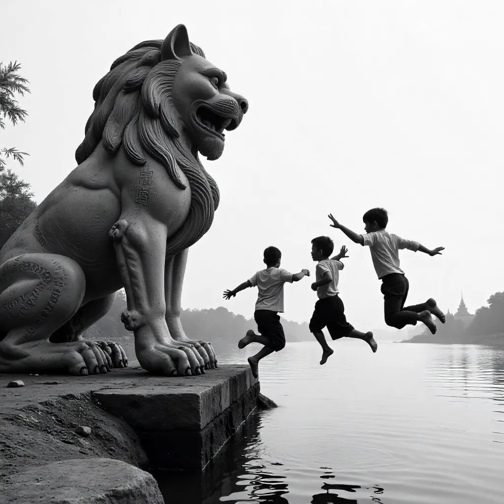 Monochrome Leap by the Mythical Lion in Min Kun