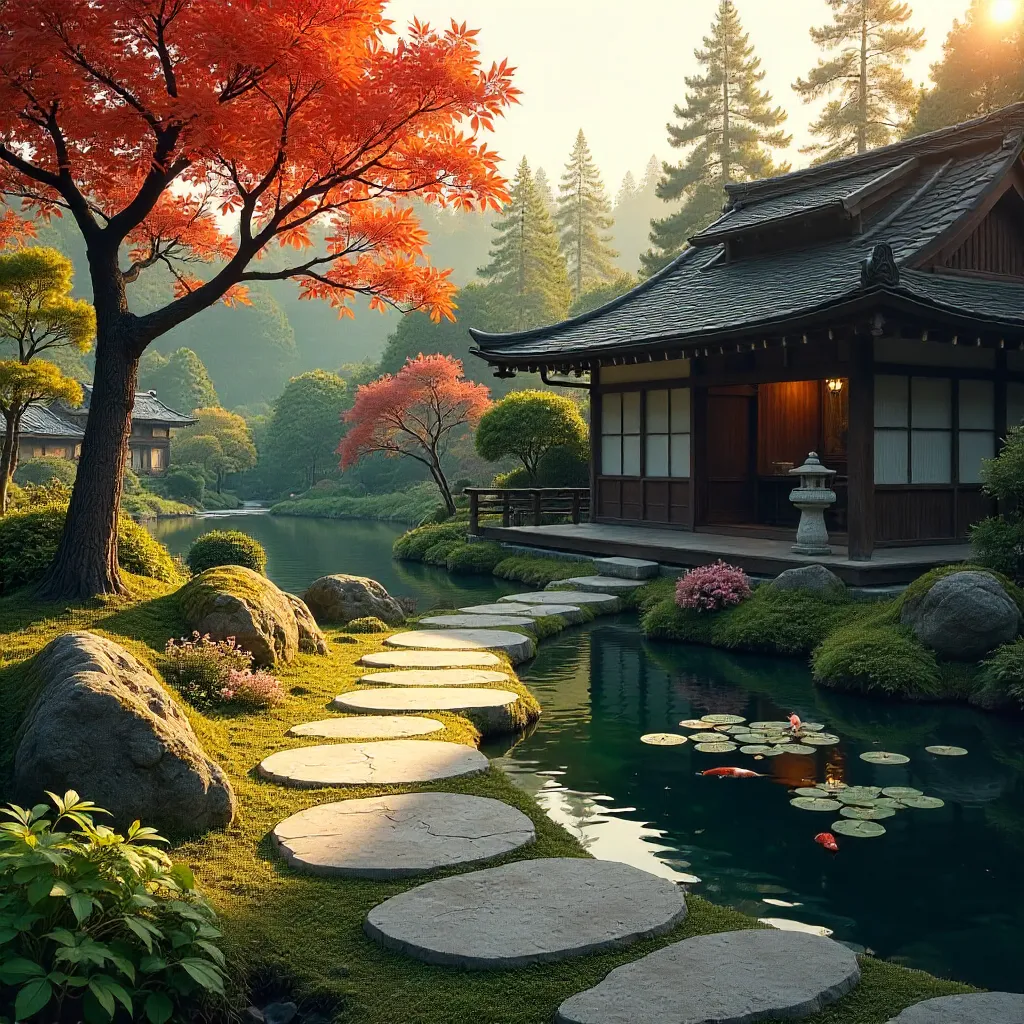 Quiet Japanese Garden Path to a Traditional House