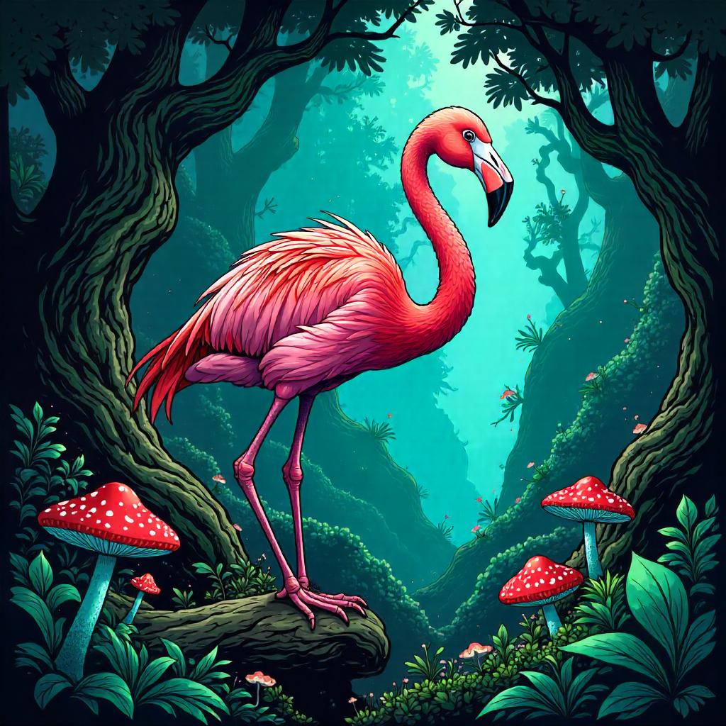 Mystical Forest Flamingo: A Comic Adventure