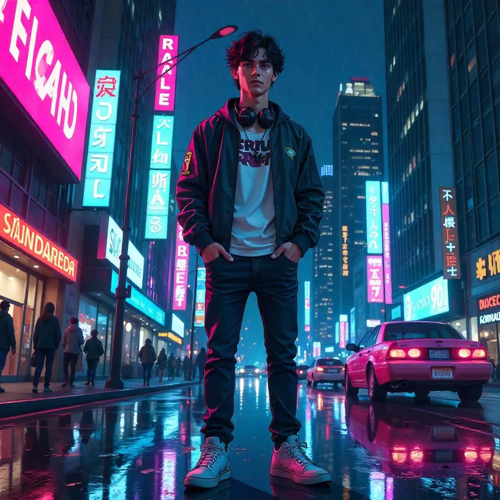 Neon Night Latino Anime Street Portrait