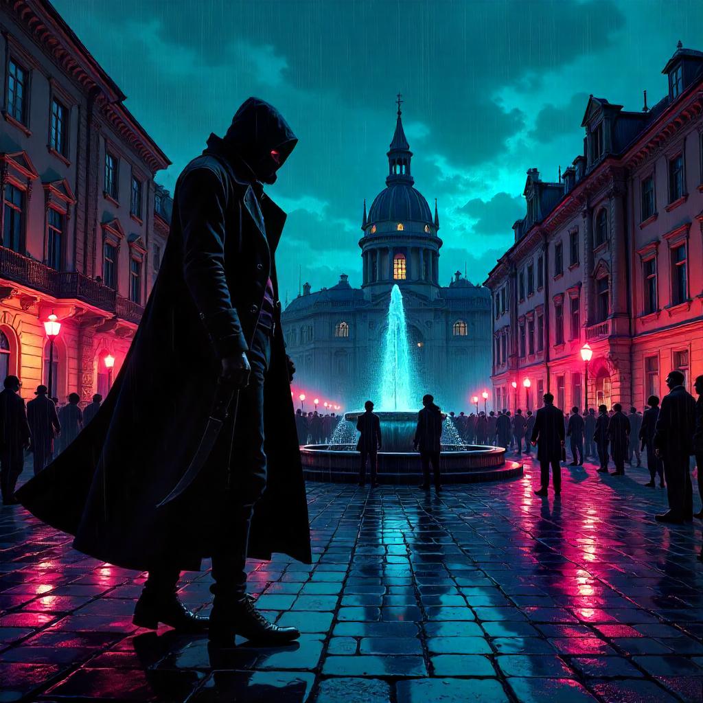 Midnight Assassin in a Neon Town Square