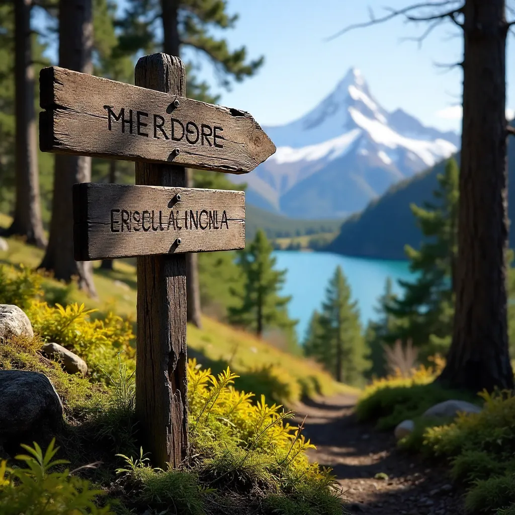 Rustic Wooden Signpost in Bariloche Patagonian Forest