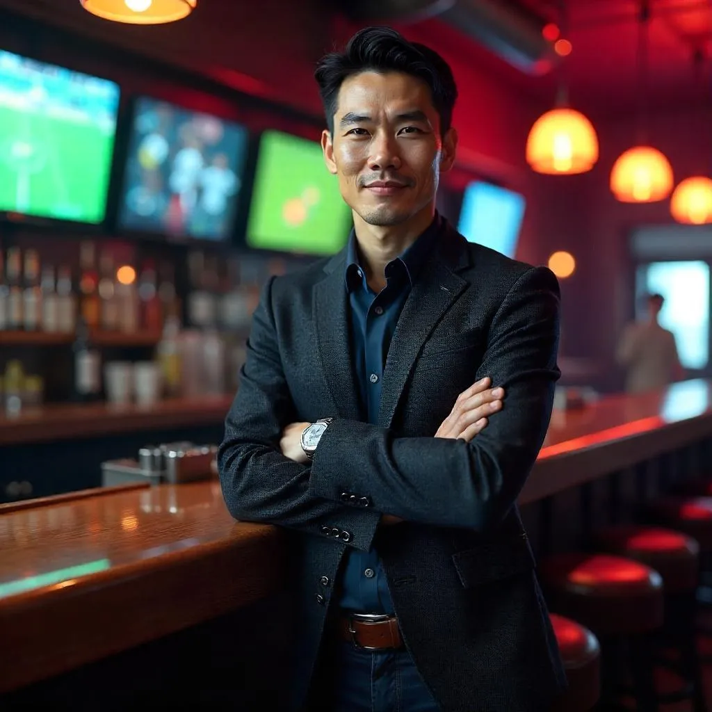 Confident Asian Man in a Sports Bar – 3D Render