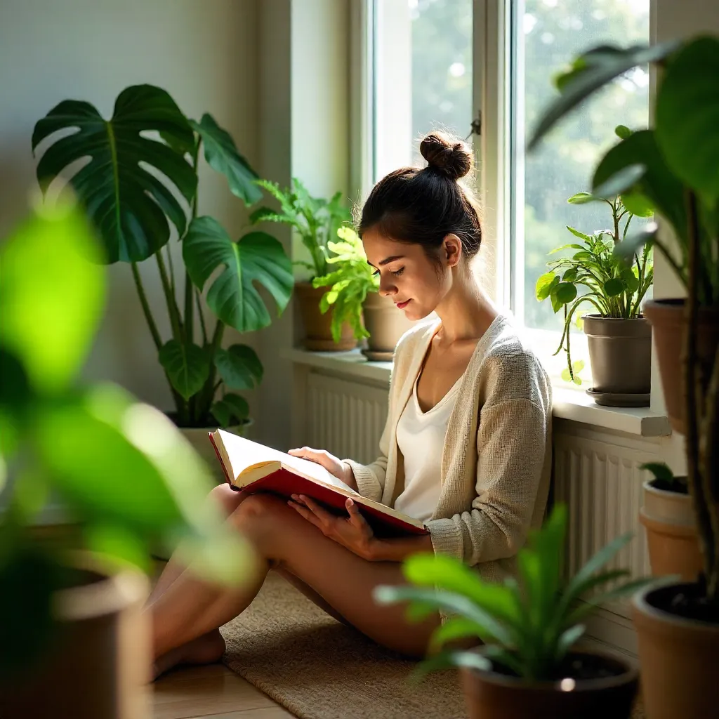 Window Reading Among Greenery