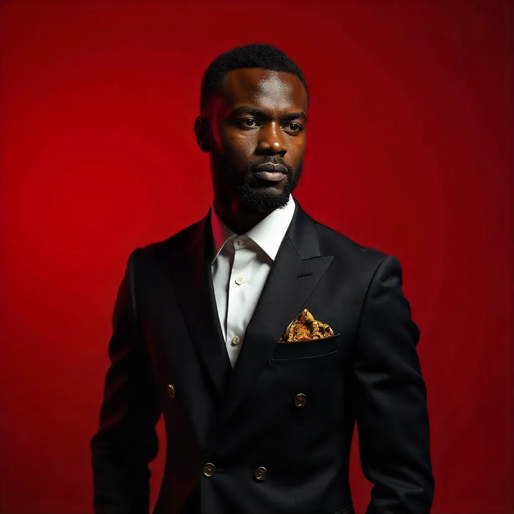 Elegant Ghanaian Man in a Red Studio Portrait