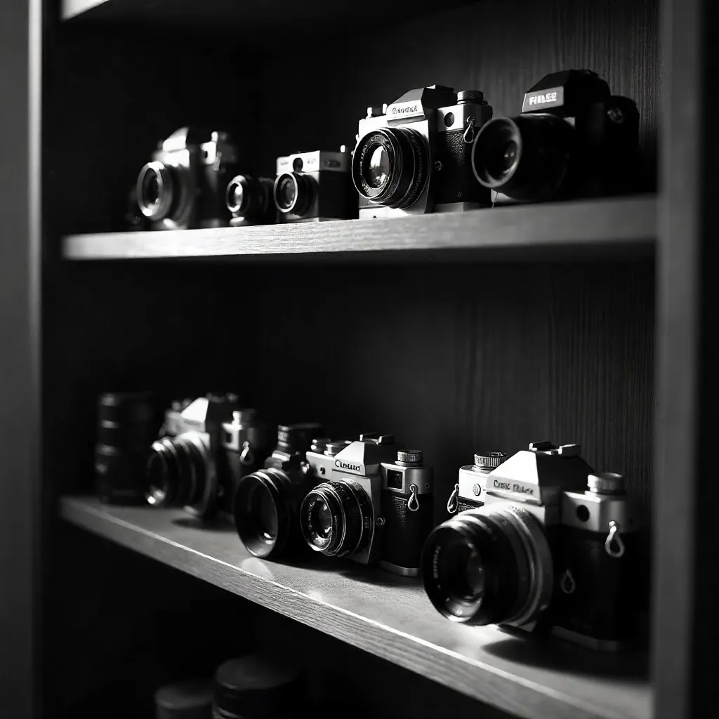 Monochrome Camera Shelf: Vintage and Modern