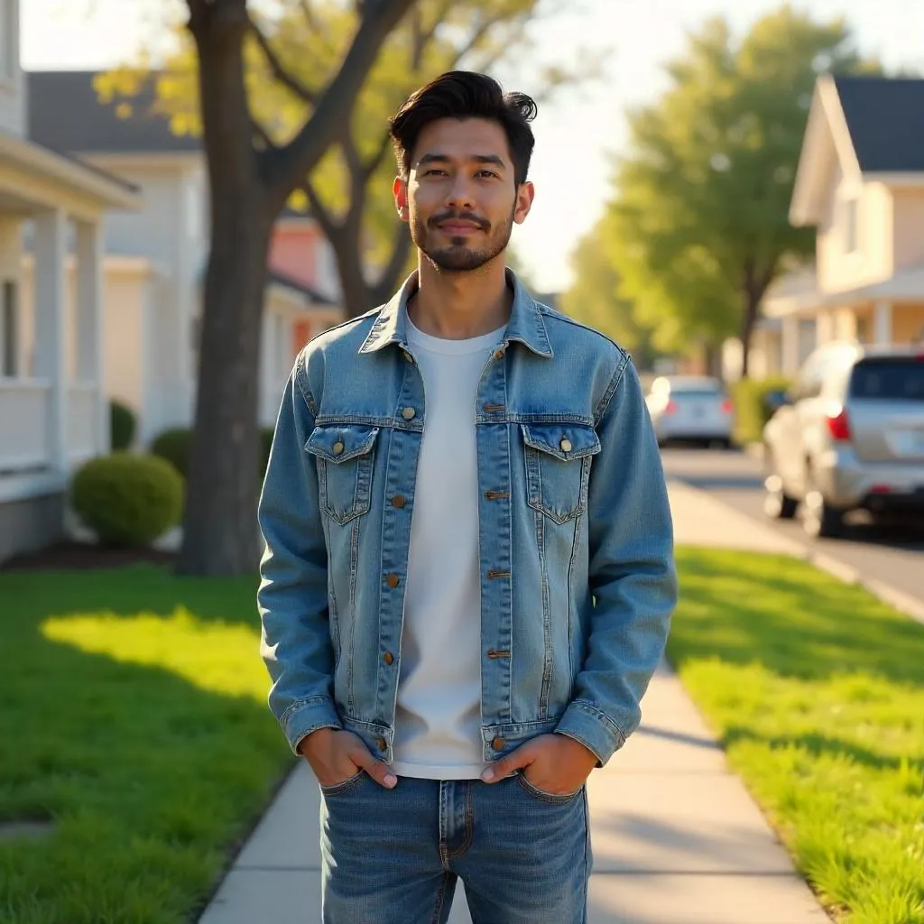 3D Render: Young Asian Man in a Suburban Street