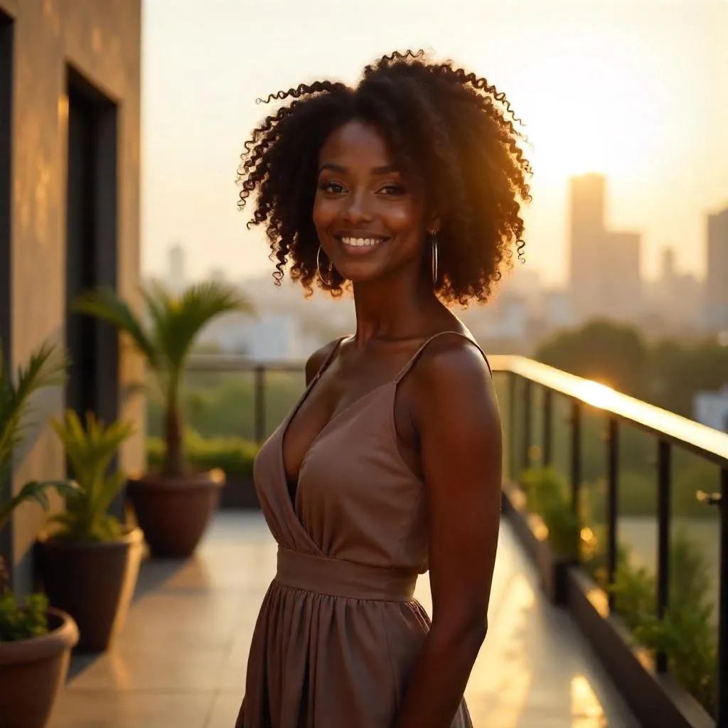 Golden Hour Terrace Portrait of a Black Woman