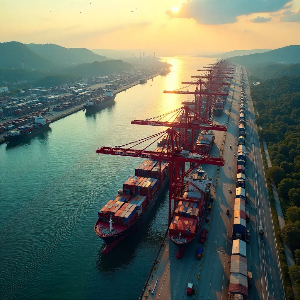 Aerial Cargo Port: Riverscape of Industry and Nature