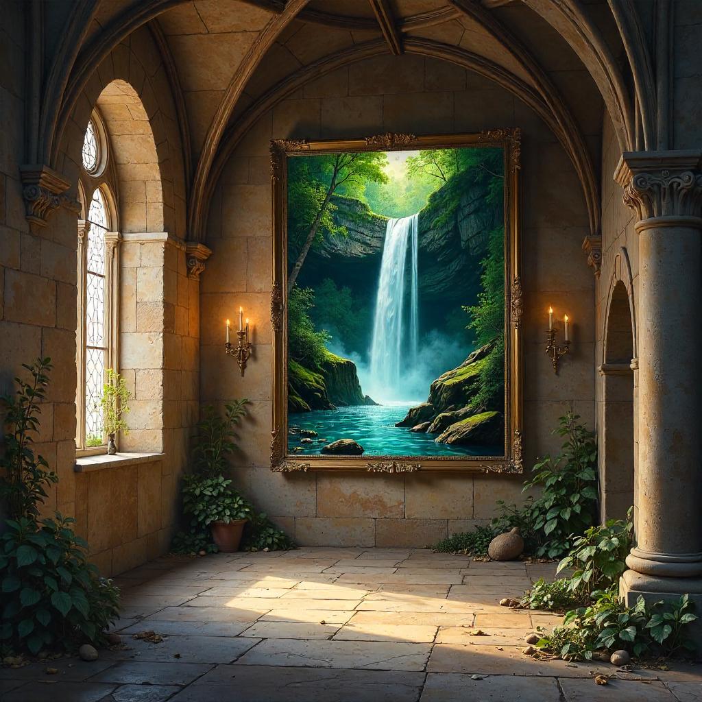 Waterfall Painting in a Sacred Chapel