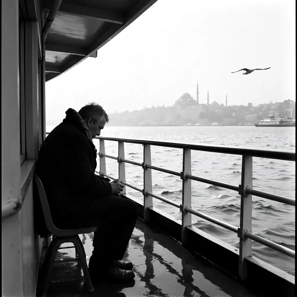 Alone on a Bosphorus Ferry: Black and White