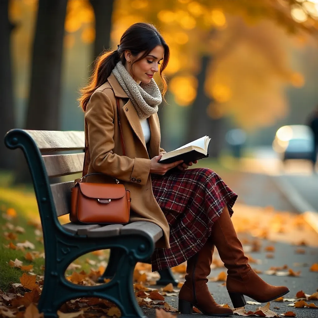 Autumn Chic: Woman in Fall Fashion Outdoors