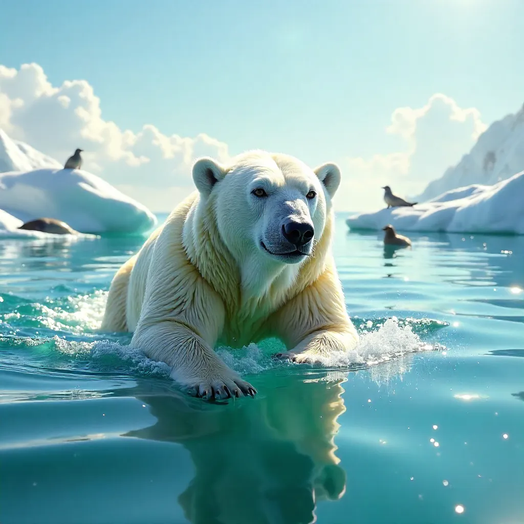 Sunny Swim: Polar Bear Enjoys a Bright Arctic Dip